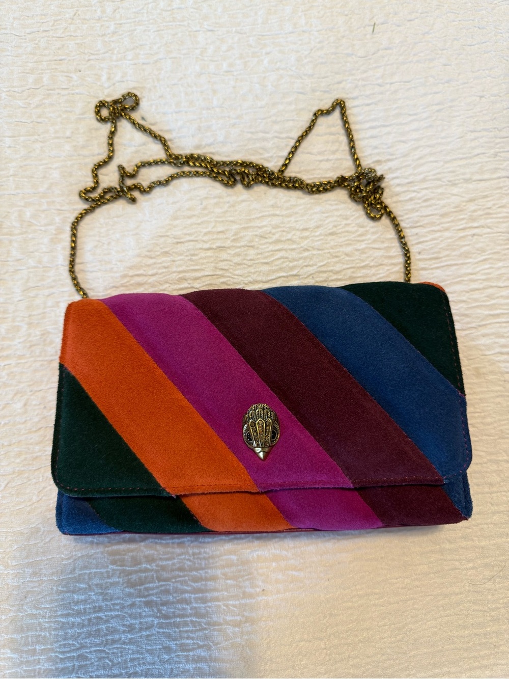 Kurt Geiger Multicolor Suede Diagonal Stripe Shoulder Bag with Gold Chain